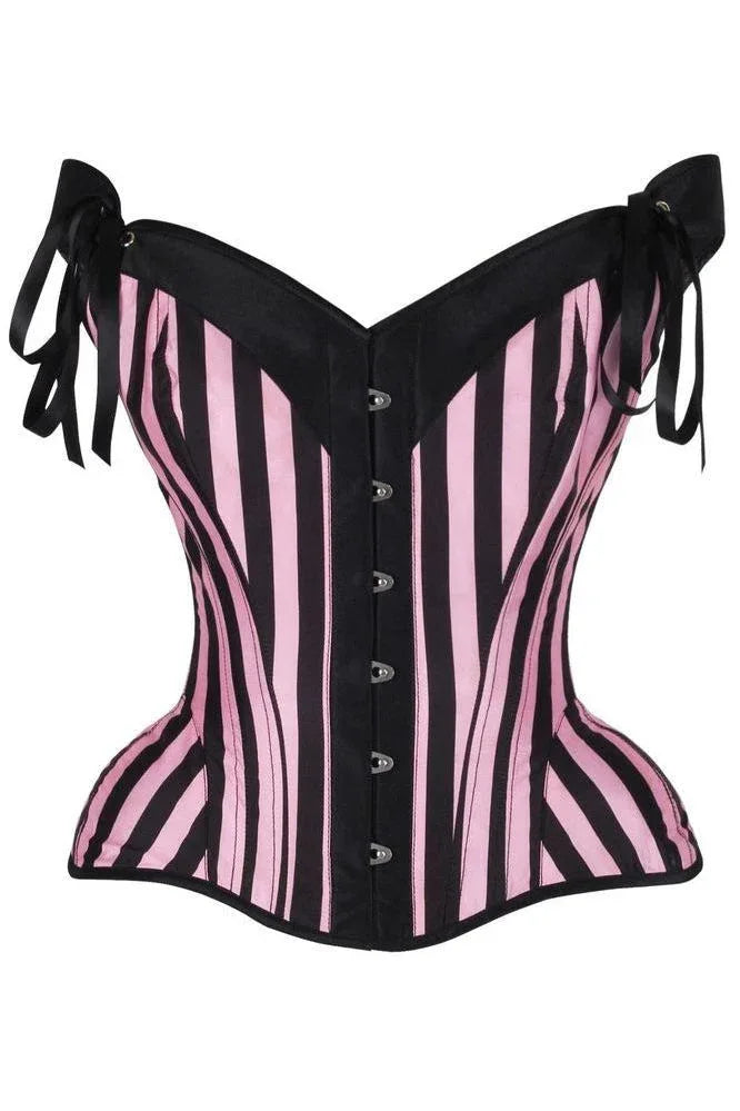 Top Drawer Pink/Black Striped Steel Boned Corset w/Straps - Daisy Corsets - Flyclothing LLC