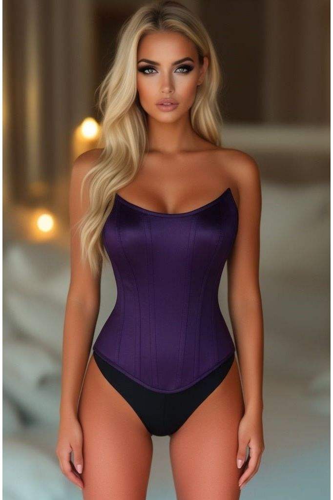 Daisy Corsets Top Drawer Plum Satin Steel Boned Overbust Corset w/Side Zipper - Daisy Corsets