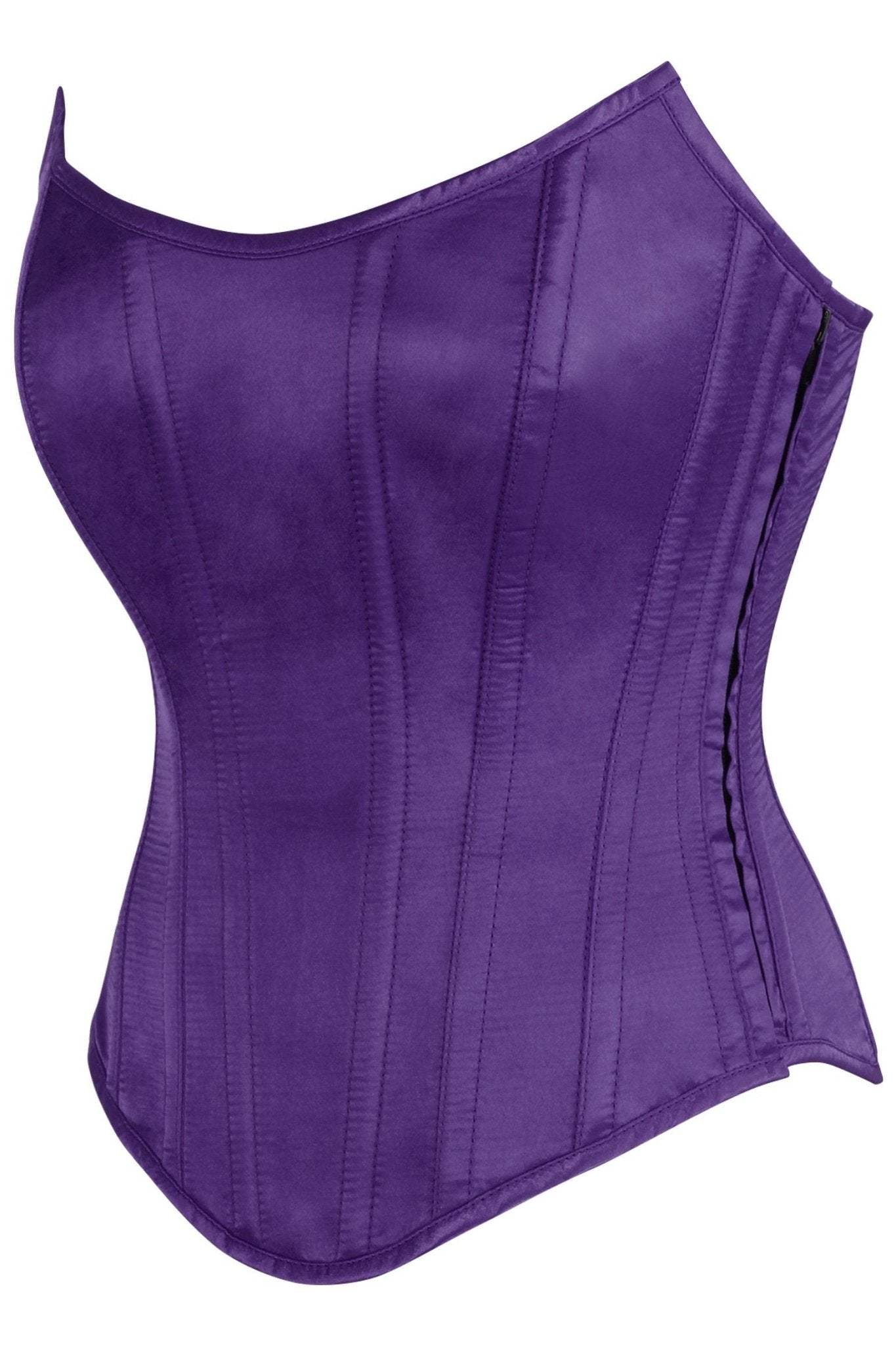 Daisy Corsets Top Drawer Plum Satin Steel Boned Overbust Corset w/Side Zipper - Daisy Corsets