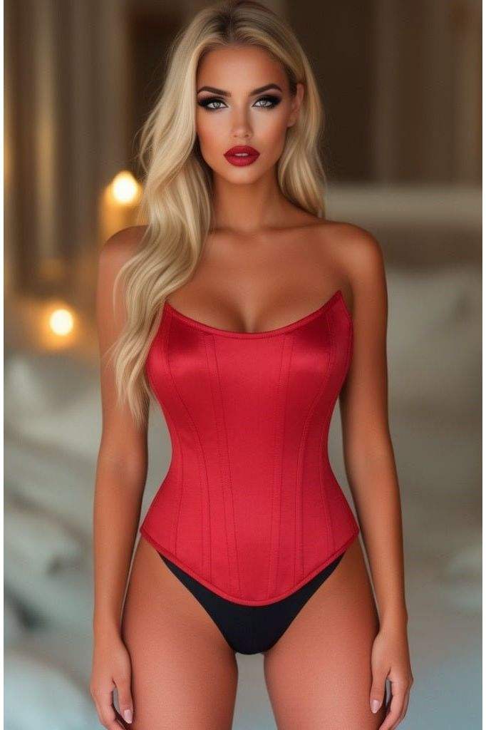 Daisy Corsets Top Drawer Red Satin Steel Boned Overbust Corset w/Side Zipper - Daisy Corsets
