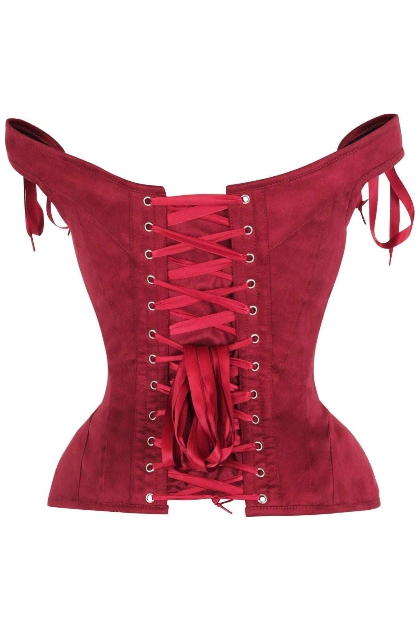 Daisy Corsets Top Drawer Red Suede Steel Boned Corset w/Straps - Daisy Corsets - Flyclothing LLC