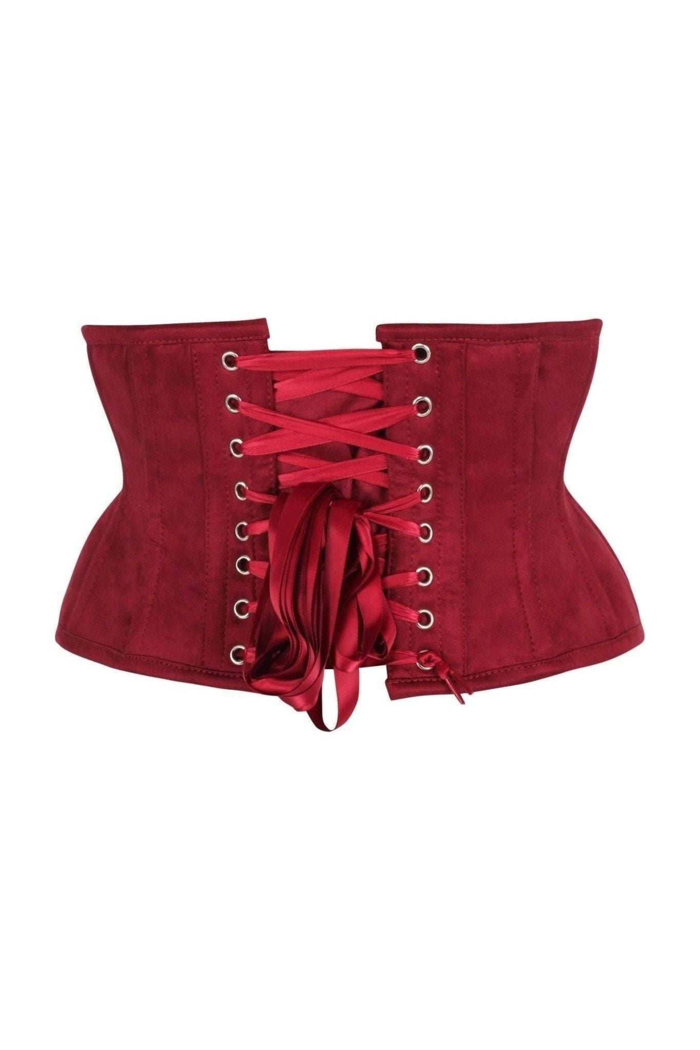 Daisy Corsets Top Drawer Red Suede Steel Boned Mini Waist Cincher Corset - Daisy Corsets - Flyclothing LLC