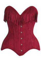 Daisy Corsets Top Drawer Red Suede Steel Boned Overbust Corset w/Fringe - Daisy Corsets