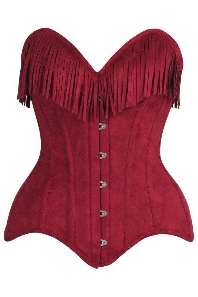 Daisy Corsets Top Drawer Red Suede Steel Boned Overbust Corset w/Fringe - Daisy Corsets