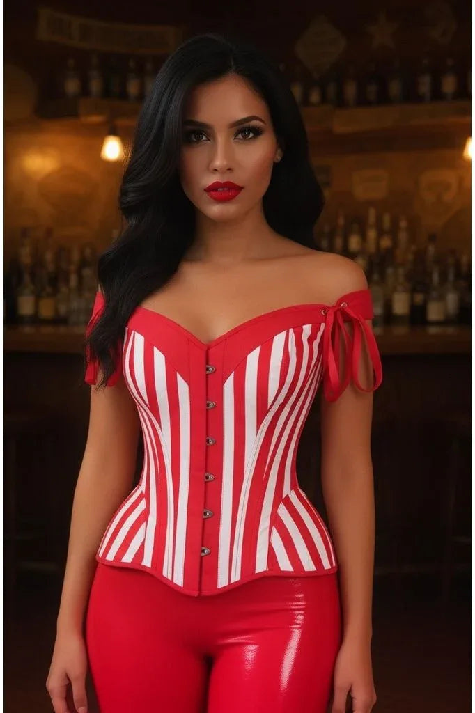 Top Drawer Red/White Striped Steel Boned Corset w/Straps - Daisy Corsets - Flyclothing LLC