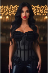 Top Drawer Steel Boned Black Mesh & Velvet Underwire Bustier Corset - Daisy Corsets - Flyclothing LLC