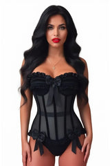 Top Drawer Steel Boned Black Mesh & Velvet Underwire Bustier Corset - Daisy Corsets - Flyclothing LLC