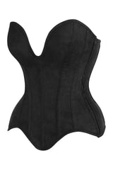 Top Drawer Steel Boned Black Suede Deep Plunge Overbust Corset Top - Daisy Corsets - Flyclothing LLC