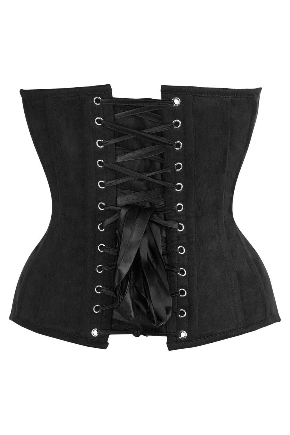 Daisy Corsets Top Drawer Steel Boned Black Suede Deep Plunge Overbust Corset Top - Daisy Corsets - Flyclothing LLC
