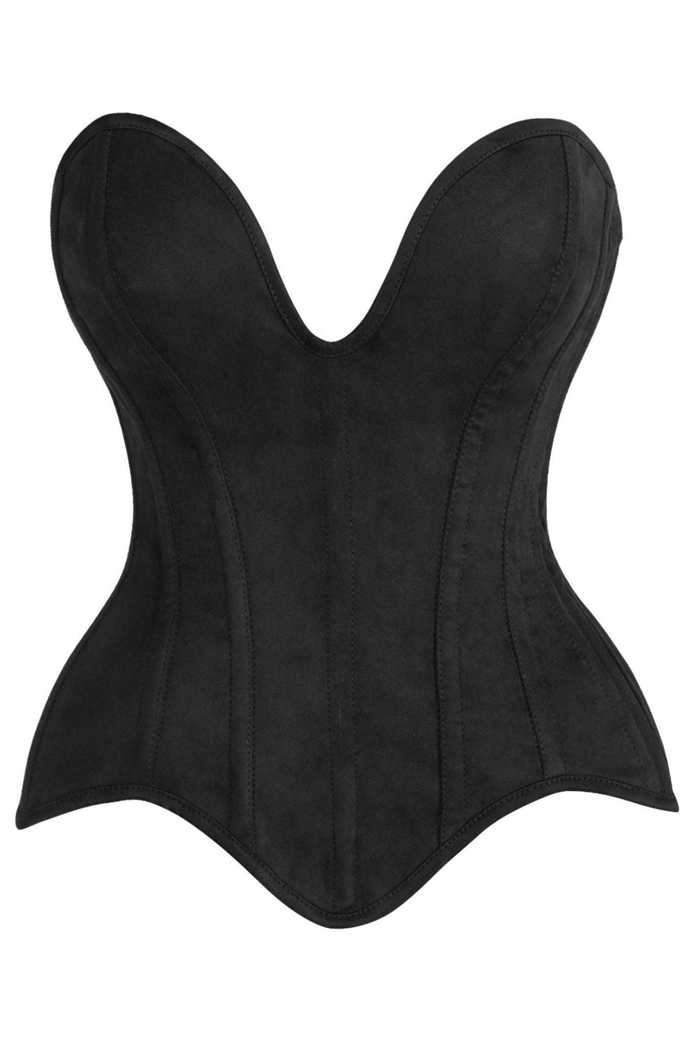 Daisy Corsets Top Drawer Steel Boned Black Suede Deep Plunge Overbust Corset Top