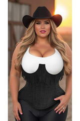 Daisy Corsets Top Drawer Steel Boned Black Suede Underwire Underbust Corset Cincher w/Fringe - Daisy Corsets