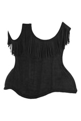 Daisy Corsets Top Drawer Steel Boned Black Suede Underwire Underbust Corset Cincher w/Fringe - Daisy Corsets