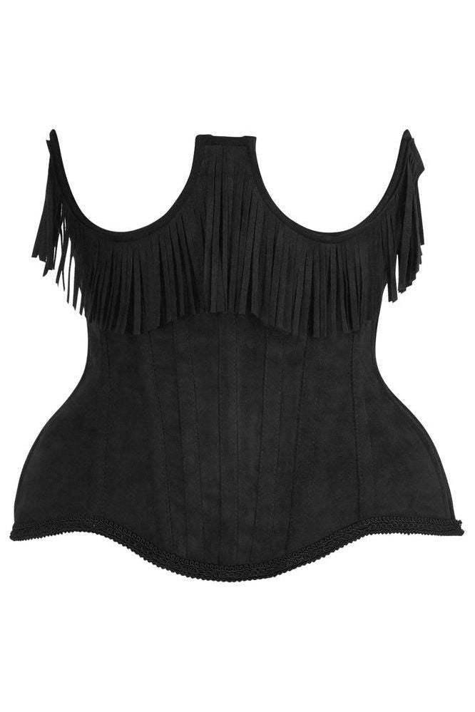 Daisy Corsets Top Drawer Steel Boned Black Suede Underwire Underbust Corset Cincher w/Fringe - Daisy Corsets
