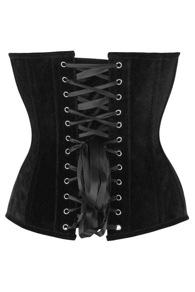 Top Drawer Steel Boned Black Velvet Plunge Neckline Overbust Corset - Daisy Corsets - Flyclothing LLC