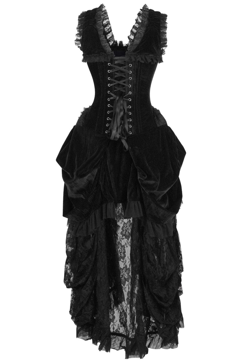 Daisy Corsets Top Drawer Steel Boned Black Velvet Victorian Bustle Corset Dress - Daisy Corsets - Flyclothing LLC