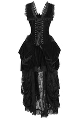 Daisy Corsets Top Drawer Steel Boned Black Velvet Victorian Bustle Corset Dress