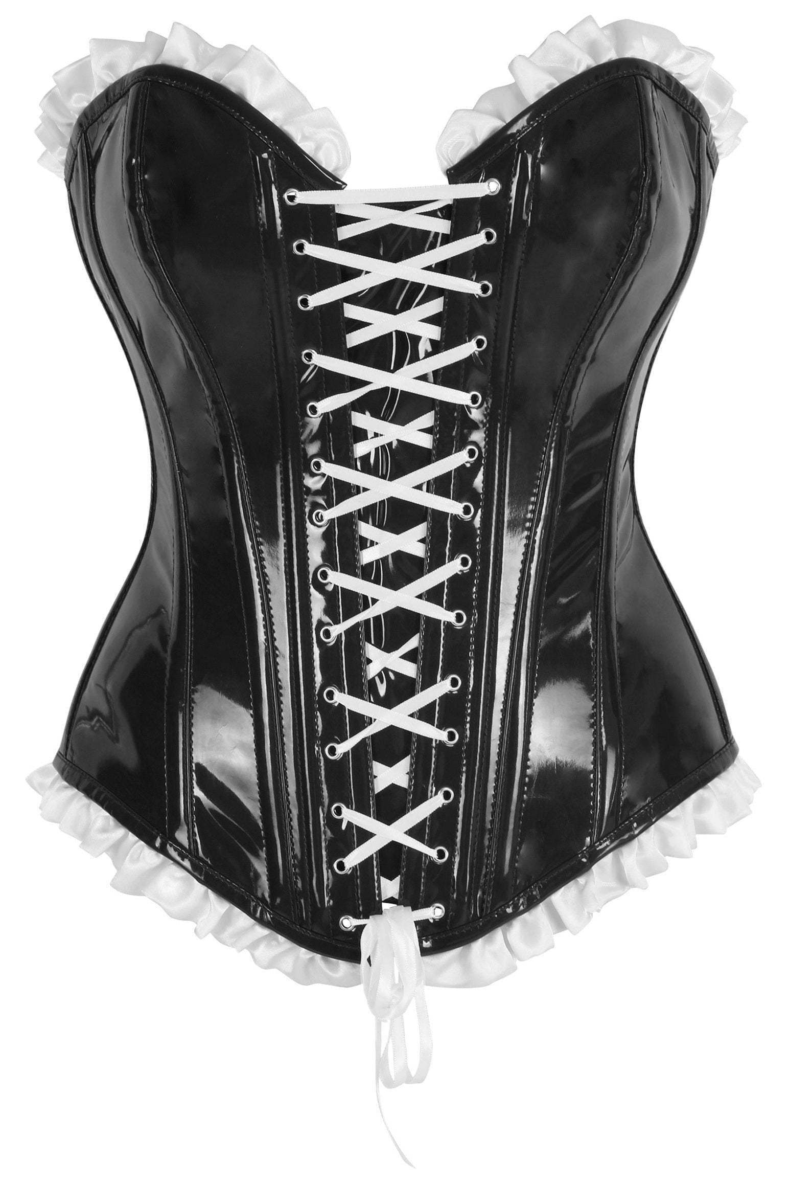 Daisy Corsets Top Drawer Steel Boned Black Vinyl PVC Patent Lace-Up Corset Top - Daisy Corsets