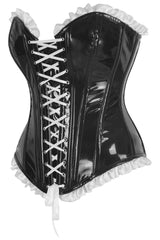 Daisy Corsets Top Drawer Steel Boned Black Vinyl PVC Patent Lace-Up Corset Top - Daisy Corsets