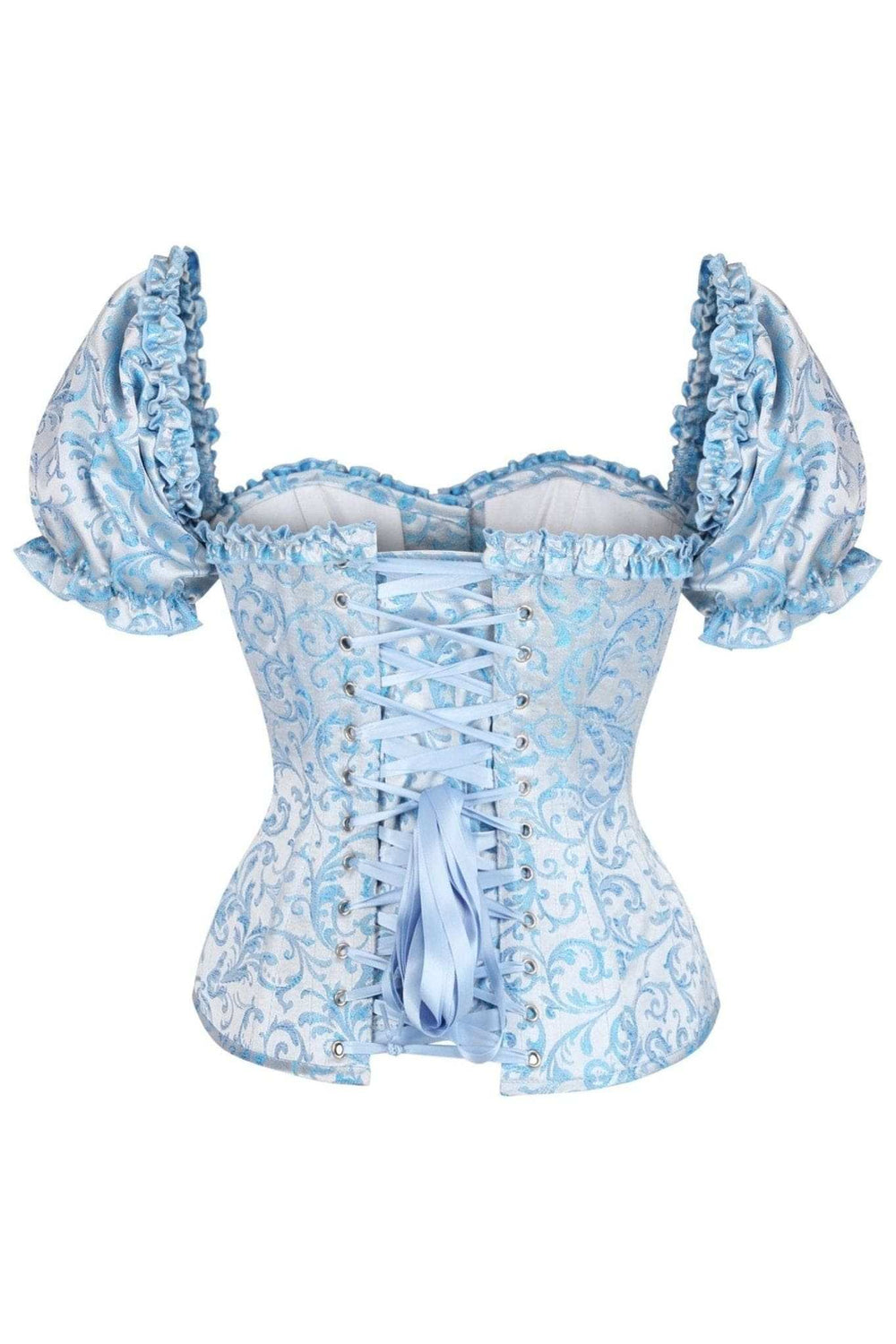 Daisy Corsets Top Drawer Steel Boned Blue Brocade Overbust Corset Top w/Sleeves - Daisy Corsets - Flyclothing LLC