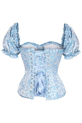 Daisy Corsets Top Drawer Steel Boned Blue Brocade Overbust Corset Top w/Sleeves