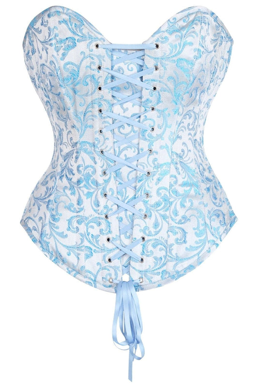 Daisy Corsets Top Drawer Steel Boned Blue Brocade Overbust Lace-Up Corset Top