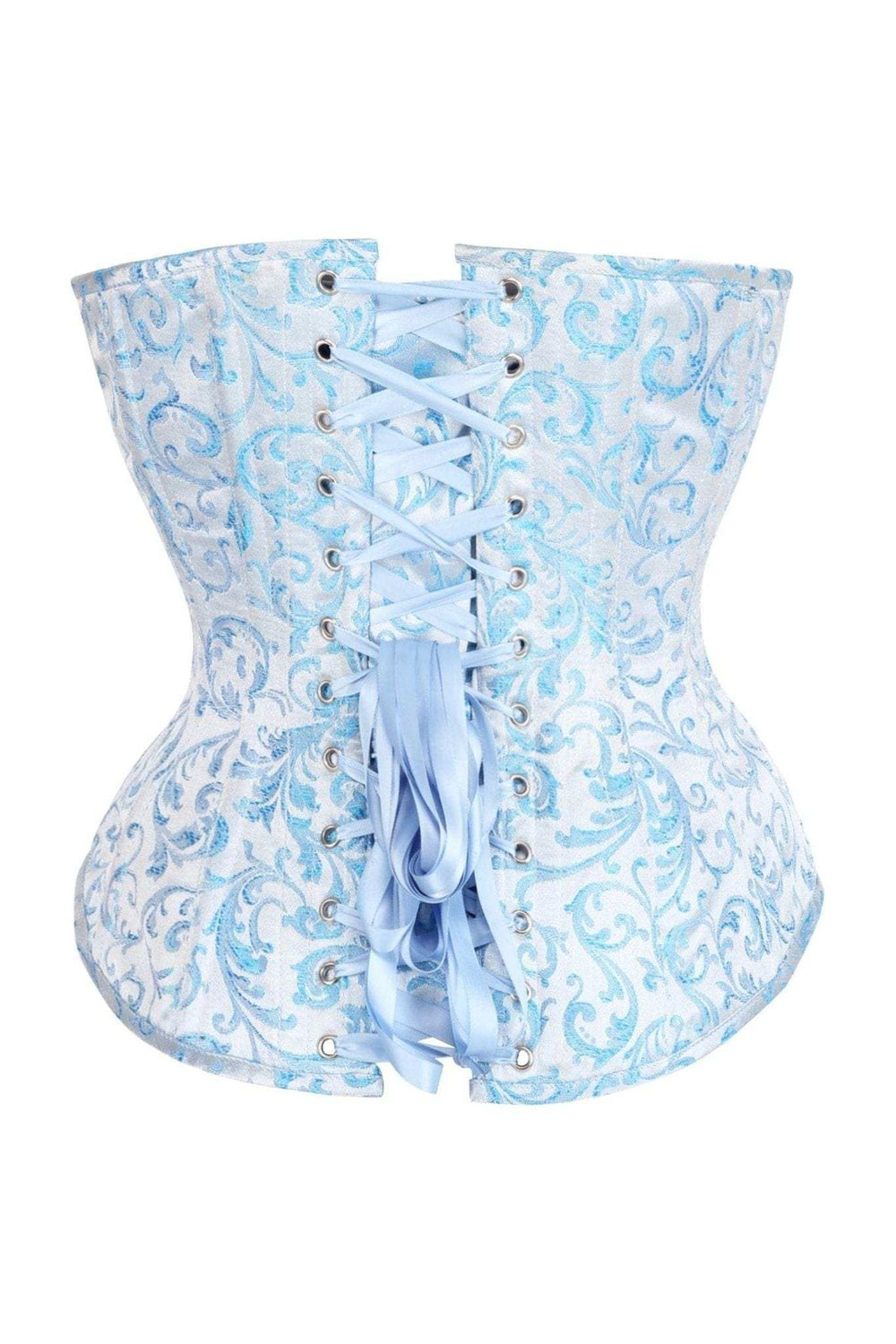 Daisy Corsets Top Drawer Steel Boned Blue Brocade Overbust Lace-Up Corset Top - Daisy Corsets - Flyclothing LLC