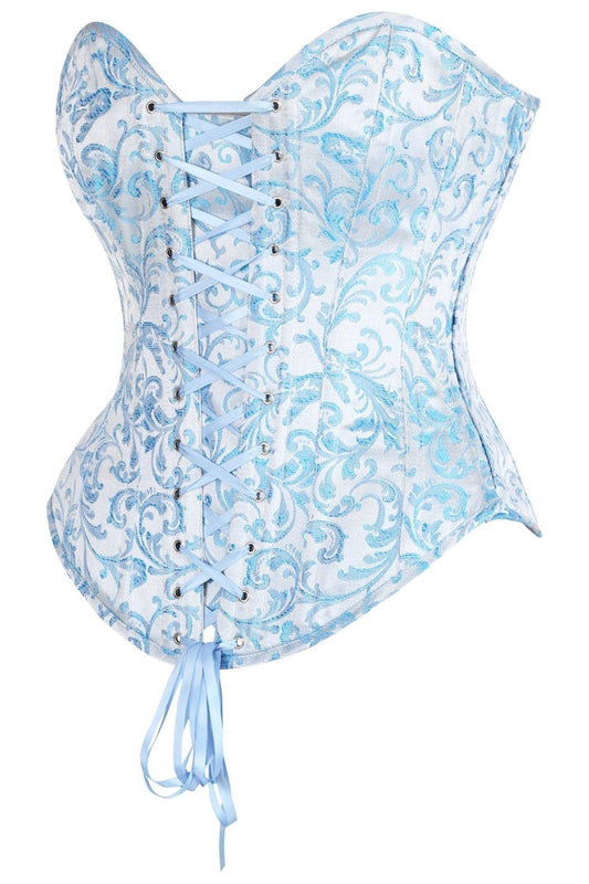 Daisy Corsets Top Drawer Steel Boned Blue Brocade Overbust Lace-Up Corset Top