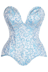 Daisy Corsets Top Drawer Steel Boned Blue Brocade Plunge Overbust Corset Top