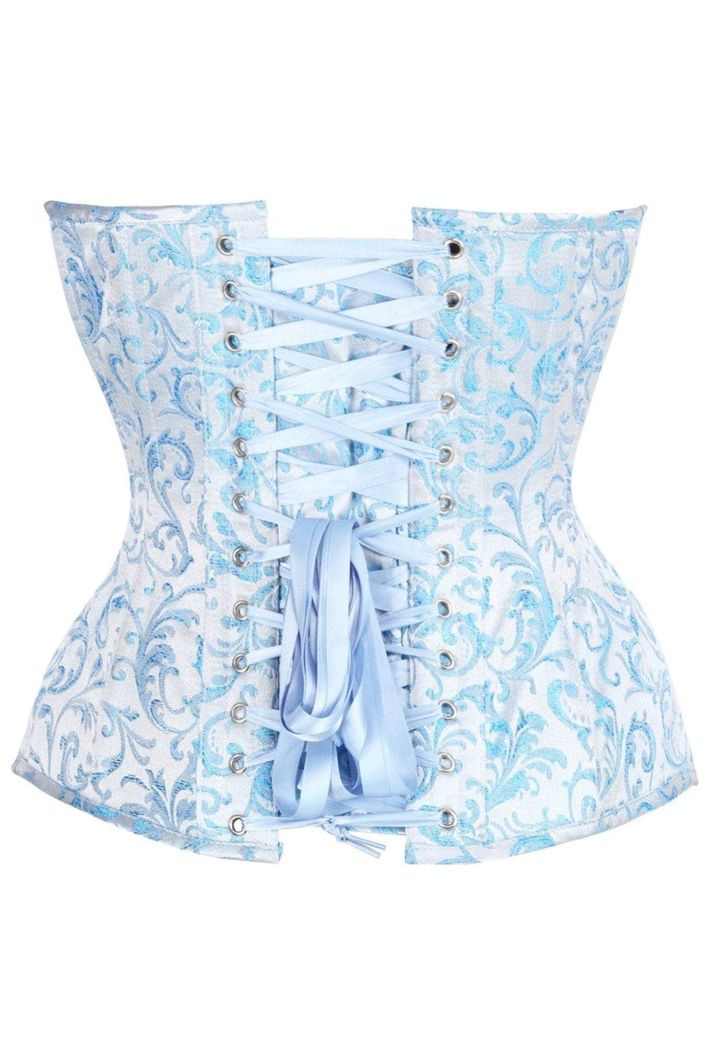 Daisy Corsets Top Drawer Steel Boned Blue Brocade Plunge Overbust Corset Top - Daisy Corsets - Flyclothing LLC