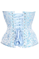 Daisy Corsets Top Drawer Steel Boned Blue Brocade Plunge Overbust Corset Top