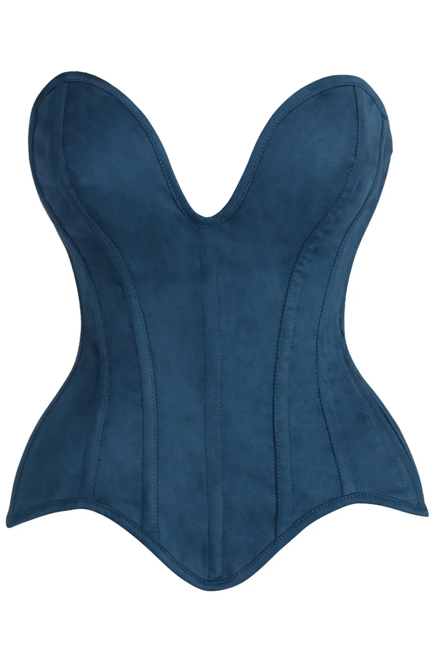 Top Drawer Steel Boned Blue Suede Deep Plunge Overbust Corset Top - Daisy Corsets - Flyclothing LLC