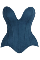 Top Drawer Steel Boned Blue Suede Deep Plunge Overbust Corset Top - Daisy Corsets - Flyclothing LLC