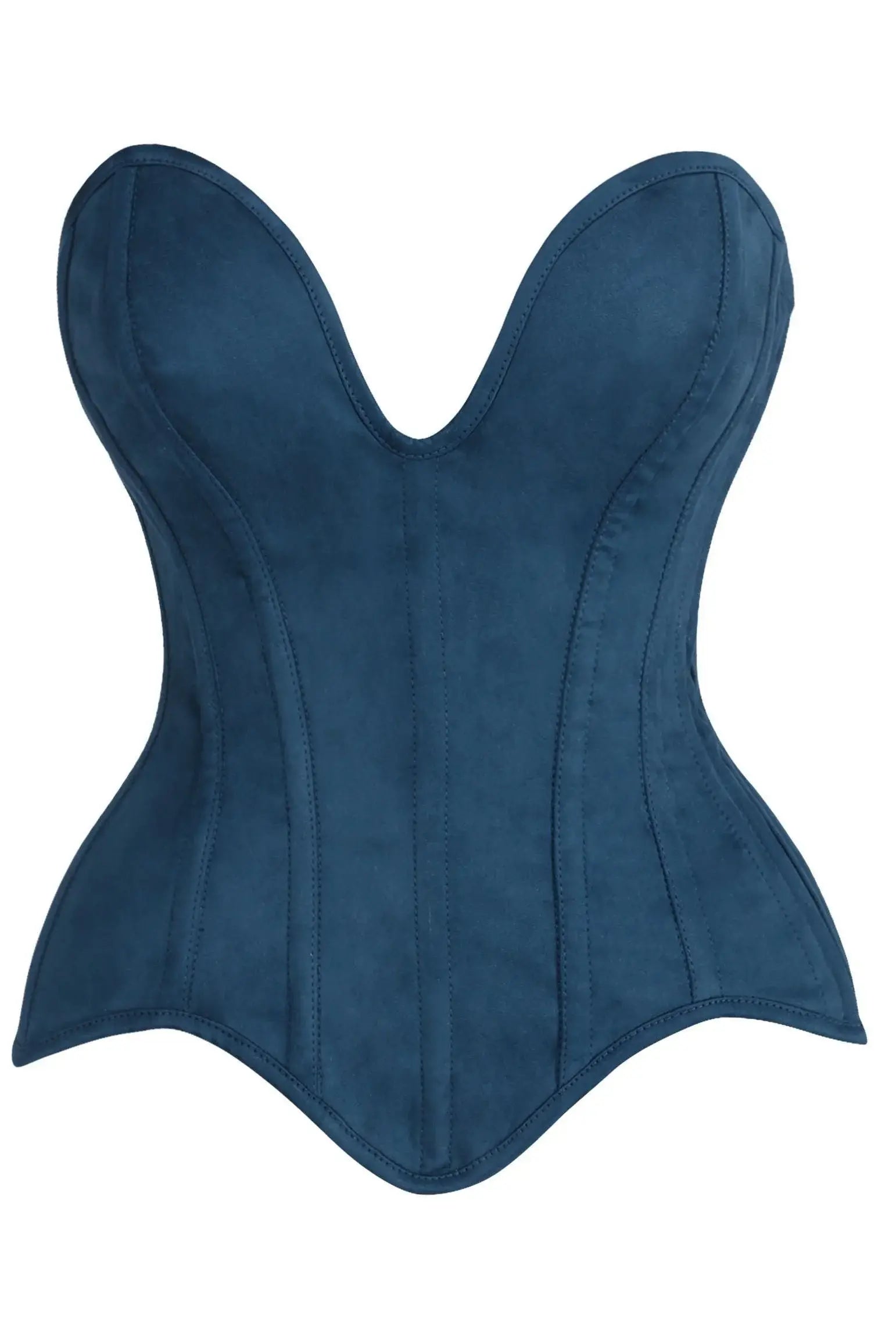 Top Drawer Steel Boned Blue Suede Deep Plunge Overbust Corset Top - Daisy Corsets - Flyclothing LLC