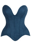 Daisy Corsets Top Drawer Steel Boned Blue Suede Deep Plunge Overbust Corset Top