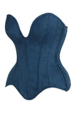 Daisy Corsets Top Drawer Steel Boned Blue Suede Deep Plunge Overbust Corset Top