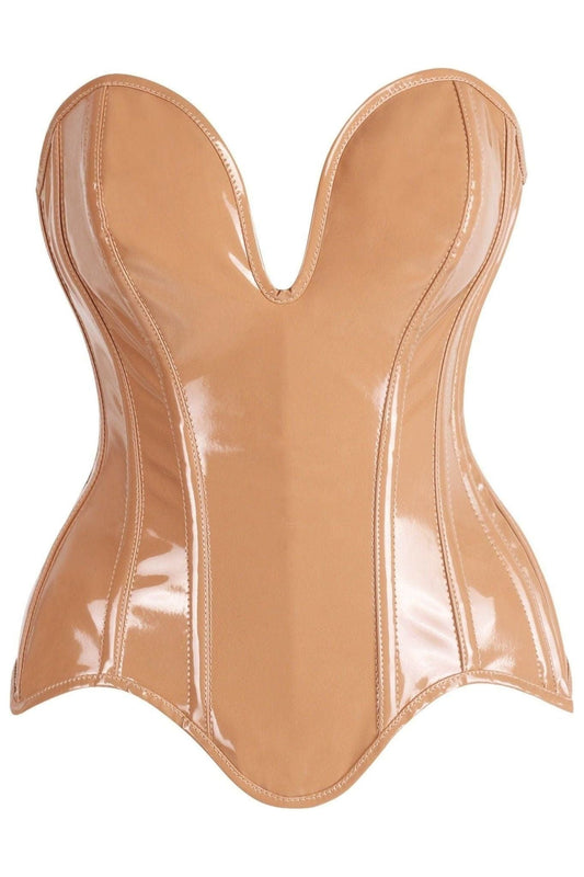 Daisy Corsets Top Drawer Steel Boned Caramel Patent Plunge Neckline Overbust Corset