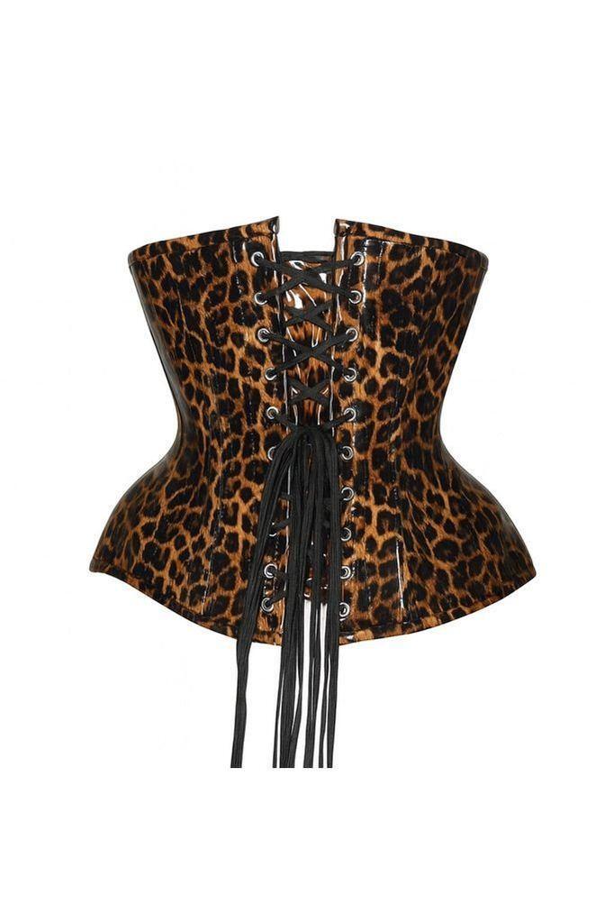 Top Drawer Steel Boned Cheetah Print PVC Curvy Cut Underbust Corset