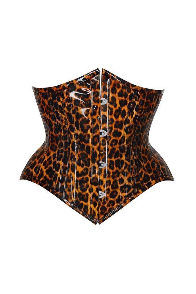 Top Drawer Steel Boned Cheetah Print PVC Curvy Cut Underbust Corset