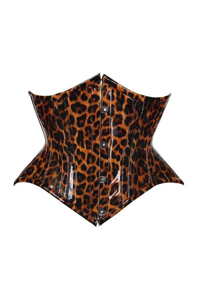 Top Drawer Steel Boned Cheetah Print PVC Mini Cincher Underbust Corset