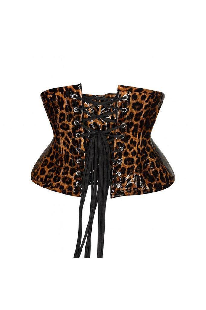 Top Drawer Steel Boned Cheetah Print PVC Mini Cincher Underbust Corset