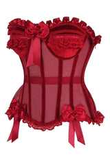 Top Drawer Steel Boned Dark Red Mesh & Velvet Underwire Bustier Corset - Daisy Corsets - Flyclothing LLC