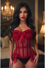 Top Drawer Steel Boned Dark Red Mesh & Velvet Underwire Bustier Corset - Daisy Corsets - Flyclothing LLC
