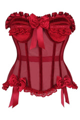 Top Drawer Steel Boned Dark Red Mesh & Velvet Underwire Bustier Corset - Daisy Corsets - Flyclothing LLC