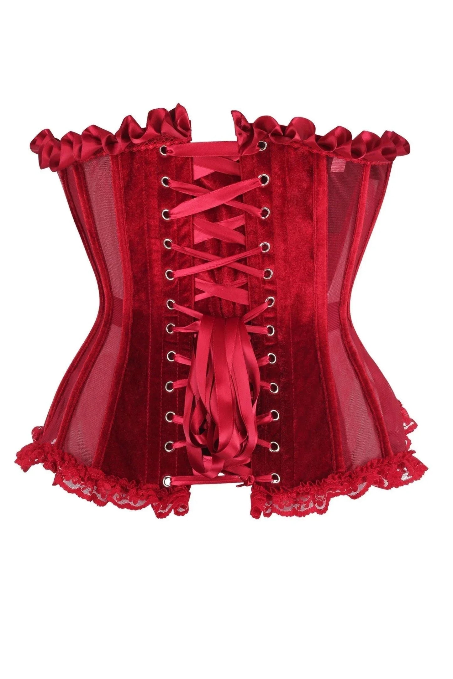 Top Drawer Steel Boned Dark Red Mesh & Velvet Underwire Bustier Corset - Daisy Corsets - Flyclothing LLC