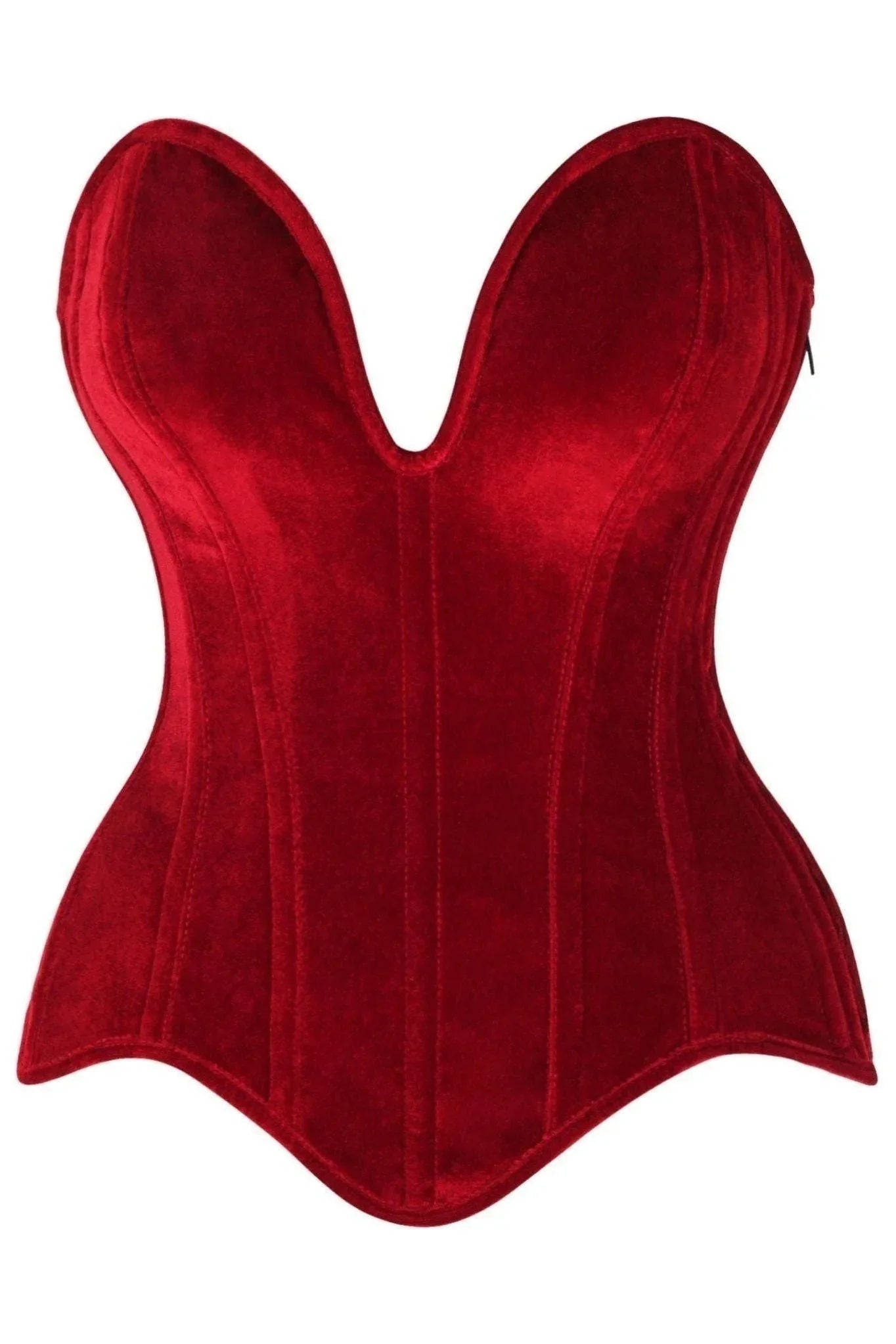 Top Drawer Steel Boned Dark Red Velvet Plunge Neckline Overbust Corset - Daisy Corsets - Flyclothing LLC