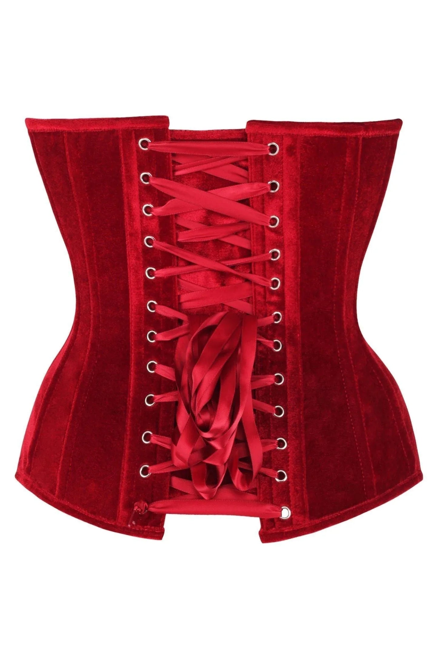 Top Drawer Steel Boned Dark Red Velvet Plunge Neckline Overbust Corset - Daisy Corsets - Flyclothing LLC