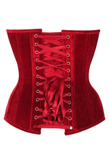 Top Drawer Steel Boned Dark Red Velvet Plunge Neckline Overbust Corset - Daisy Corsets - Flyclothing LLC