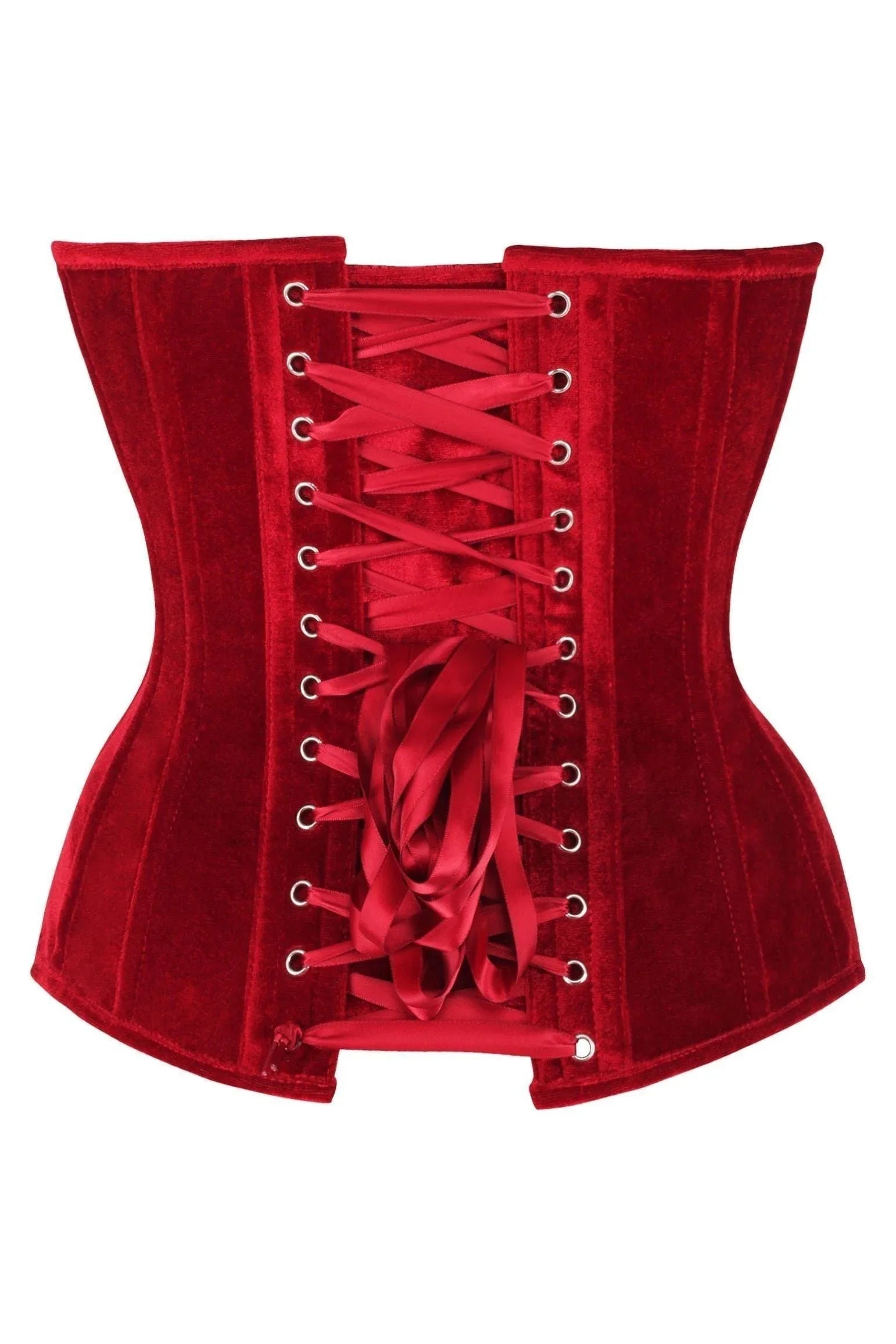 Top Drawer Steel Boned Dark Red Velvet Plunge Neckline Overbust Corset - Daisy Corsets - Flyclothing LLC