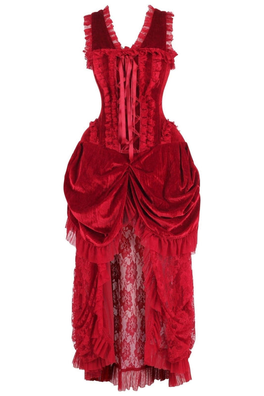 Daisy Corsets Top Drawer Steel Boned Dark Red Velvet Victorian Bustle Corset Dress