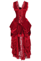 Daisy Corsets Top Drawer Steel Boned Dark Red Velvet Victorian Bustle Corset Dress